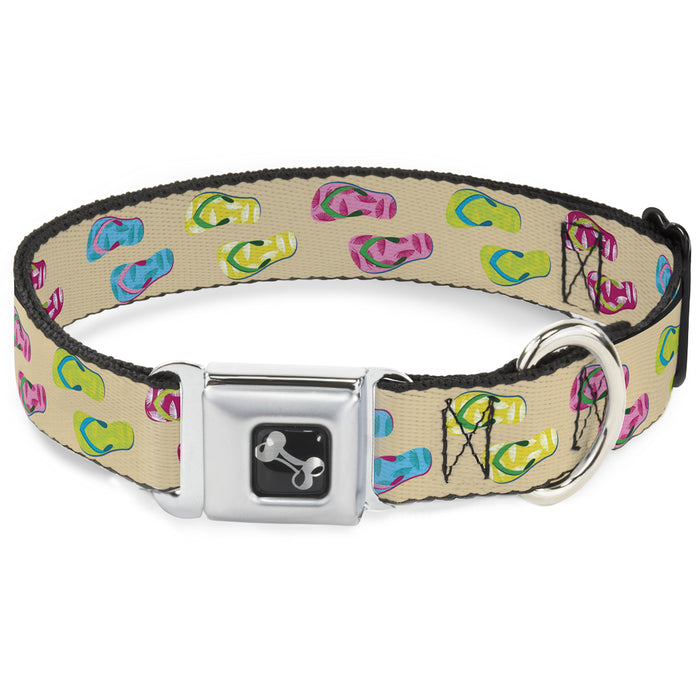 Dog Bone Seatbelt Buckle Collar - Tropical Flip Flops Tan/Multi Color Seatbelt Buckle Collars Buckle-Down   