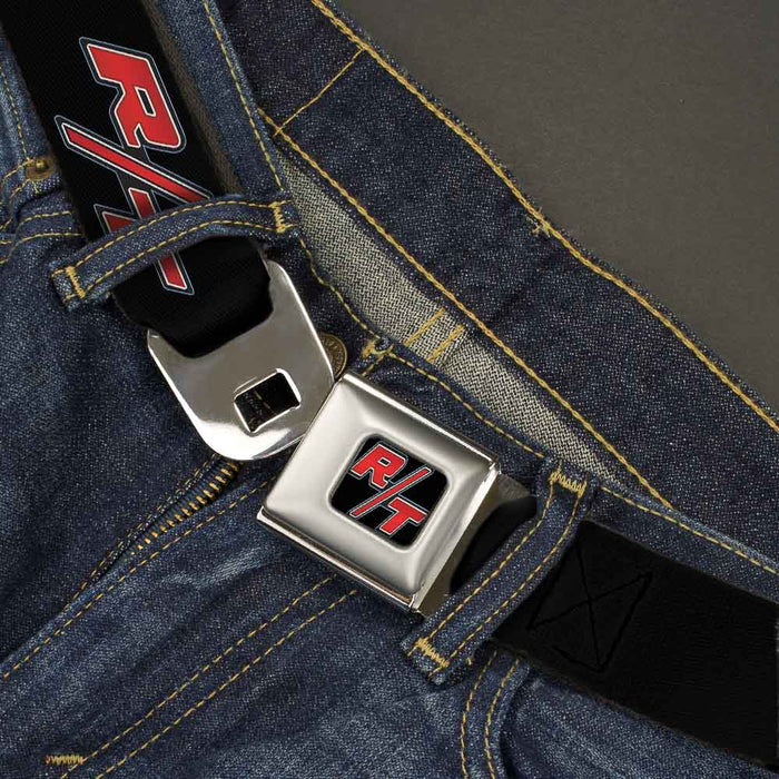Dodge Challenger R T Emblem Full Color Black White Red Seatbelt Belt - Dodge Challenger R/T Emblem Repeat Black/Blue/White/Red Webbing Seatbelt Belts Dodge   