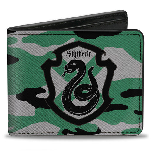 Bi-Fold Wallet - Harry Potter Slytherin Crest Camo Green Gray Black Bi-Fold Wallets The Wizarding World of Harry Potter   