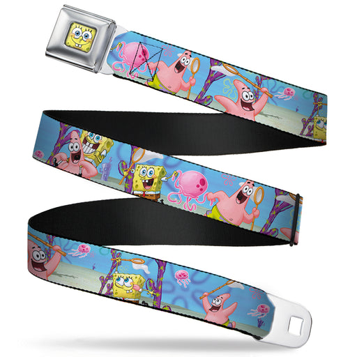 Sponge Bob 3-D Face CLOSE-UP Full Color Seatbelt Belt - SpongeBob & Patrick Starfish Jellyfishing Scenes Webbing Seatbelt Belts Nickelodeon   