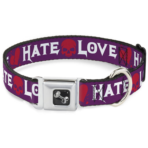 Dog Bone Seatbelt Buckle Collar - Love/Hate Purple/White/Fuchsia Seatbelt Buckle Collars Buckle-Down   