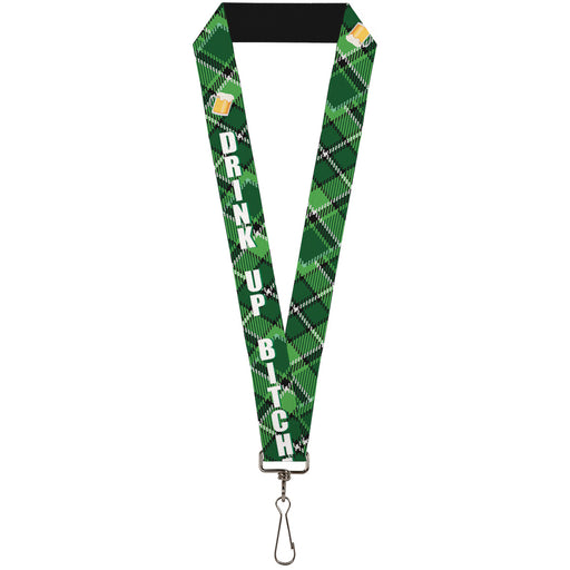 Lanyard - 1.0" - St Pat's DRINK UP BITCHES Beer Mugs Stacked Shamrocks Greens White Gold Lanyards Buckle-Down   