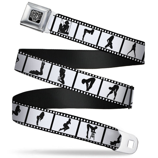BD Wings Logo CLOSE-UP Full Color Black Silver Seatbelt Belt - Girls Posing Film Strip White/Black Webbing Seatbelt Belts Buckle-Down   