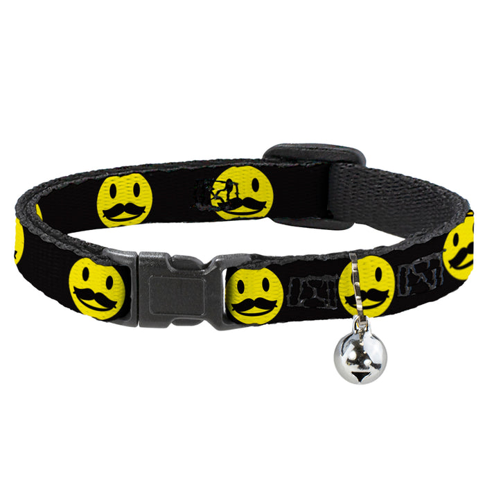 Cat Collar Breakaway - Mustache Happy Face2 Black Yellow Black Breakaway Cat Collars Buckle-Down   