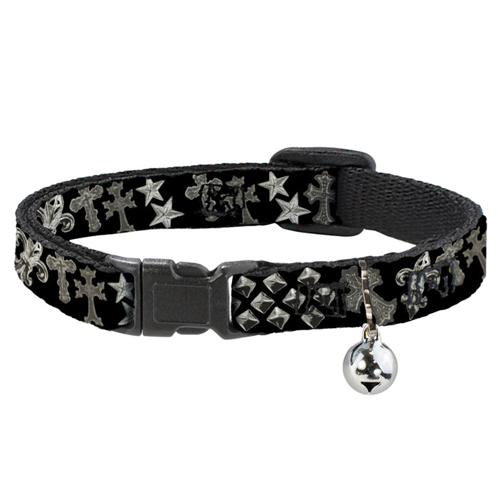 Cat Collar Breakaway - Elegant Crosses Stars Studs Black Grays Breakaway Cat Collars Buckle-Down   