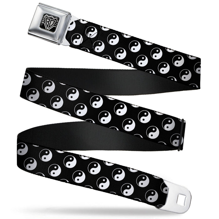 BD Wings Logo CLOSE-UP Full Color Black Silver Seatbelt Belt - Yin Yang Monogram Black/White Webbing Seatbelt Belts Buckle-Down   