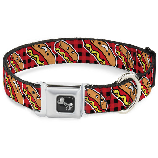 Dog Bone Seatbelt Buckle Collar - Hot Dogs/Buffalo Plaid Black/Red Seatbelt Buckle Collars Buckle-Down   