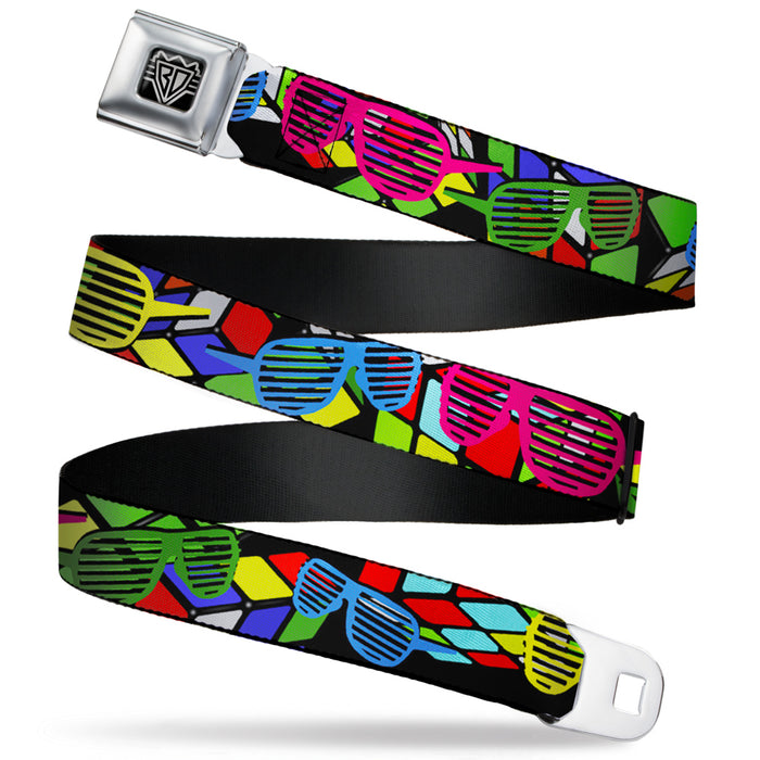 BD Wings Logo CLOSE-UP Full Color Black Silver Seatbelt Belt - Eighties Shades Rubiks Black/Neon Webbing Seatbelt Belts Buckle-Down   