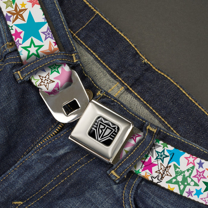 BD Wings Logo CLOSE-UP Full Color Black Silver Seatbelt Belt - Stargazer White/Multi Color Webbing Seatbelt Belts Buckle-Down   