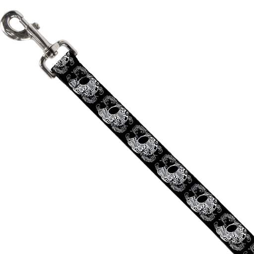 Dog Leash - Tattoo Skull Floral Black/White Dog Leashes Buckle-Down   