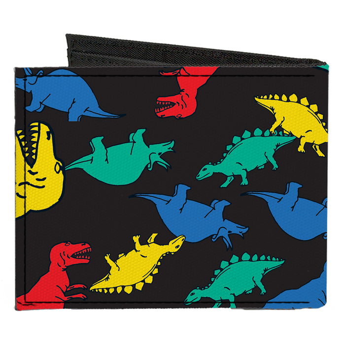Canvas Bi-Fold Wallet - Dinosaurs Black Multi Color Canvas Bi-Fold Wallets Buckle-Down   