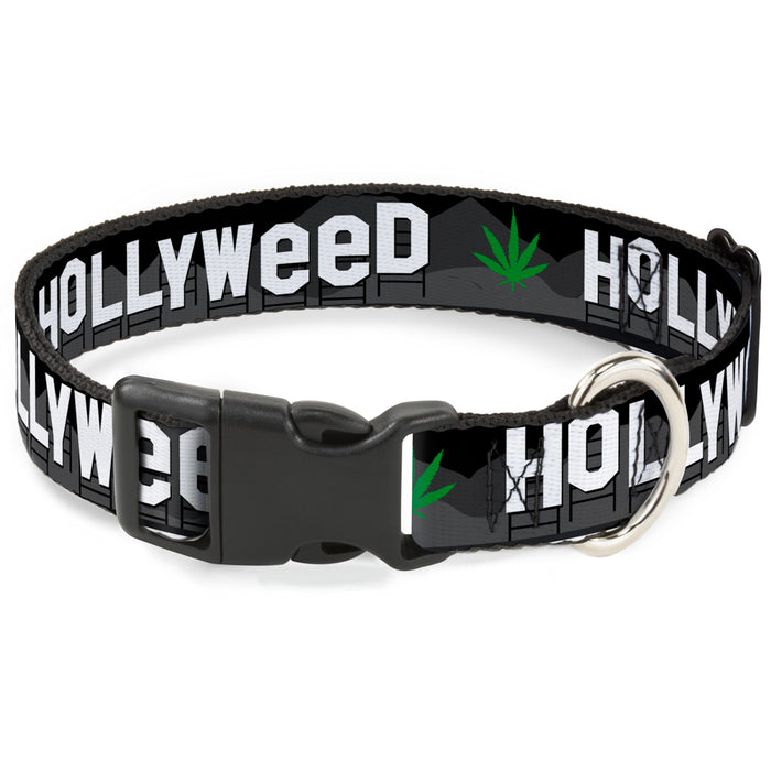Plastic Clip Collar - HOLLYWEED Sign Skyline/Pot Leaf Black/Grays/White/Green Plastic Clip Collars Buckle-Down   