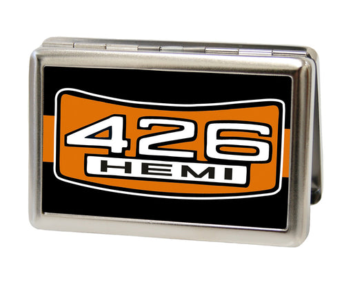 Business Card Holder - LARGE - 426 HEMI Badge Stripe FCG Black Orange White Metal ID Cases Hemi   