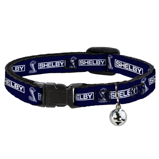 Cat Collar Breakaway with Bell - SHELBY Box Logo and Super Snake Cobra Blue White - NARROW Fits 8.5-12" Breakaway Cat Collars Carroll Shelby   