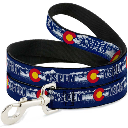 Dog Leash - Colorado ASPEN Flag/Snowy Mountains Weathered2 Blue/White/Red/Yellows Dog Leashes Buckle-Down   