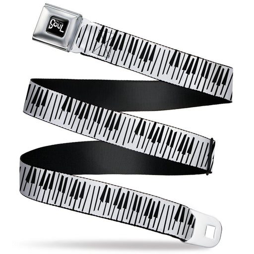 SOUL Text Logo Full Color Black/White Seatbelt Belt - Soul Piano Keys White/Black Webbing Seatbelt Belts Disney   