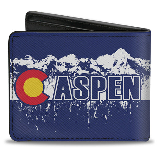 Bi-Fold Wallet - Colorado ASPEN Flag Snowy Mountains Weathered2 Blue White Red Yellows Bi-Fold Wallets Buckle-Down   