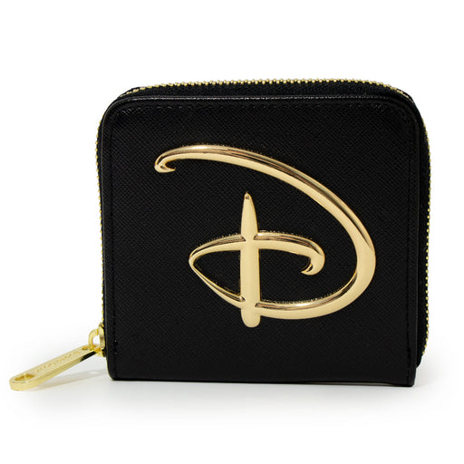 Women's Zip Around Wallet Square - Disney Signature D Logo Gold Enamel Mini Clutch Wallets Disney   