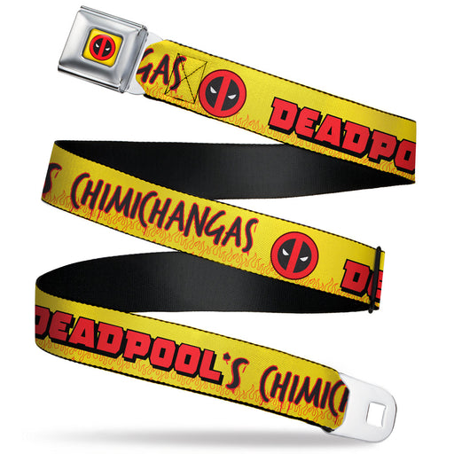 Deadpool Logo Full Color Yellow/Red/Black Seatbelt Belt - DEADPOOL'S CHIMICHANGAS Flames Yellow/Black/Red Webbing Seatbelt Belts Marvel Comics   