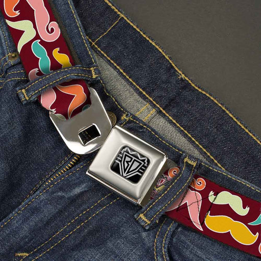 BD Wings Logo CLOSE-UP Full Color Black Silver Seatbelt Belt - Mustaches Brown/Multi Pastel Webbing Seatbelt Belts Buckle-Down   