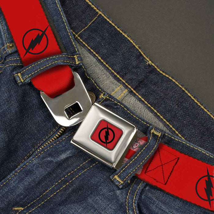 Reverse Flash Logo Full Color Red Black Seatbelt Belt - Reverse Flash Logo Red/Black Webbing Seatbelt Belts DC Comics   