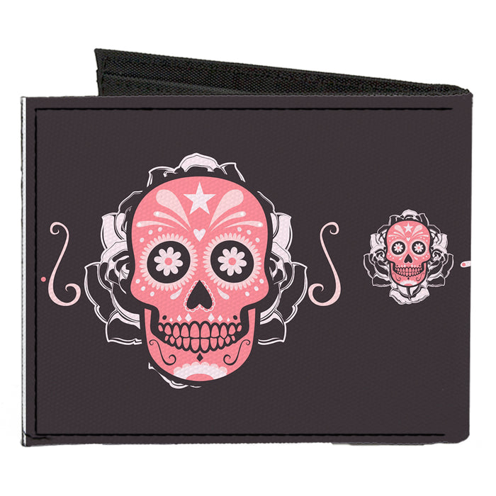 Canvas Bi-Fold Wallet - Sugar Skulls Gray Pink Canvas Bi-Fold Wallets Buckle-Down   