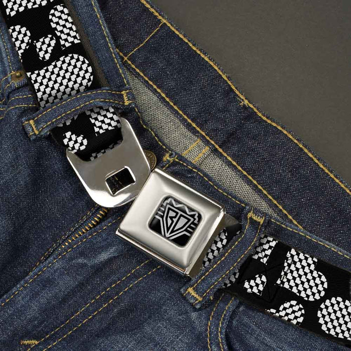 BD Wings Logo CLOSE-UP Full Color Black Silver Seatbelt Belt - Eighties Hearts Black/White Webbing Seatbelt Belts Buckle-Down   