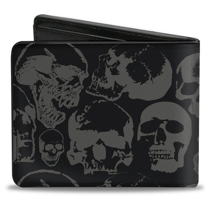 Bi-Fold Wallet - Skull Pile Black Gray Bi-Fold Wallets Buckle-Down   