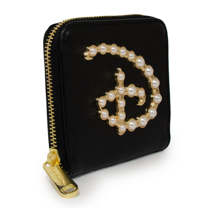 Women's Zip Around Wallet Square - Disney Signature D Logo Faux Pearls Mini Clutch Wallets Disney   
