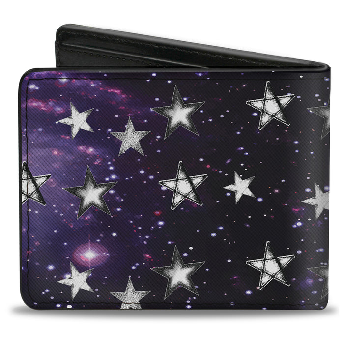 Bi-Fold Wallet - Glowing Stars in Space Black Purple White Bi-Fold Wallets Buckle-Down   