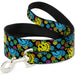 Dog Leash - Smiley Faces Melted Stacked Black/Multi Neon Dog Leashes Buckle-Down   