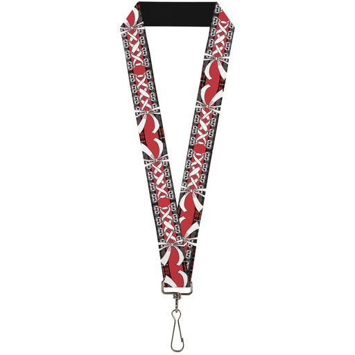 Lanyard - 1.0" - Corset Lace Up w Bow Red Plaid Red Lanyards Buckle-Down   