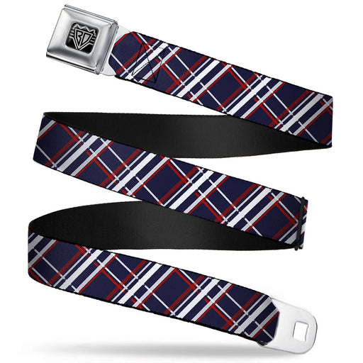 BD Wings Logo CLOSE-UP Full Color Black Silver Seatbelt Belt - Plaid X Blue/White/Red Webbing Seatbelt Belts Buckle-Down   