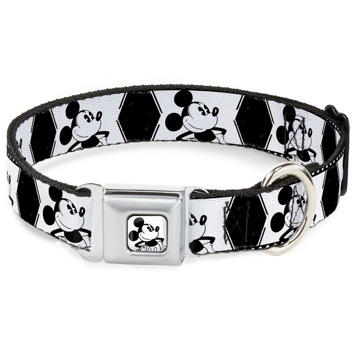 Mickey Standing Full Color White/Black Seatbelt Buckle Collar - Mickey Standing Pose Film Strip White/Black Seatbelt Buckle Collars Disney   