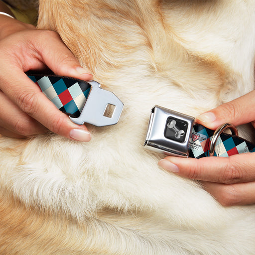 Dog Bone Seatbelt Buckle Collar - Diamond Plaid Blues/Khaki/Red Seatbelt Buckle Collars Buckle-Down   