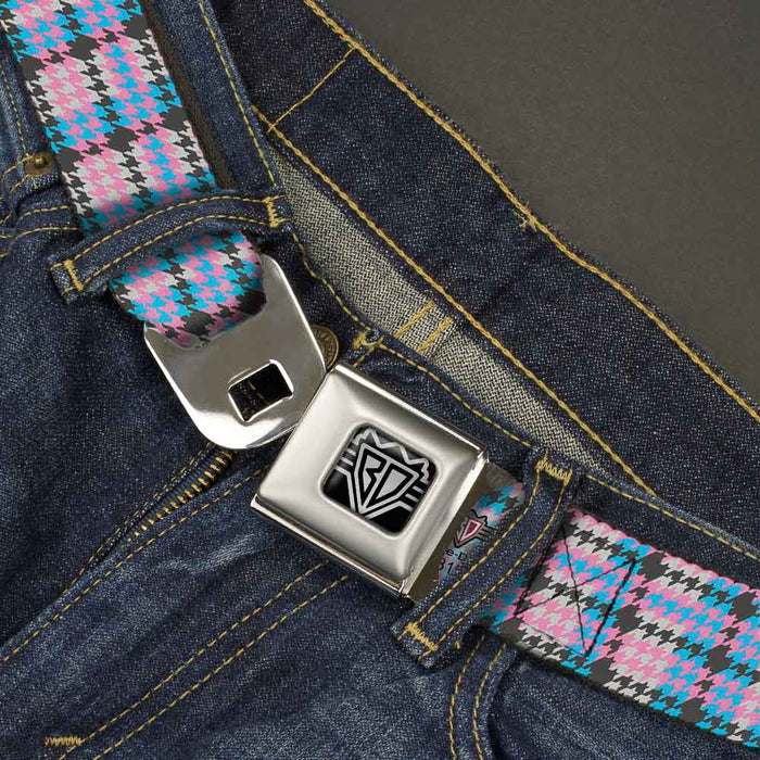 BD Wings Logo CLOSE-UP Full Color Black Silver Seatbelt Belt - Mini Houndstooth Gray/Baby Blue/Pink Webbing Seatbelt Belts Buckle-Down   