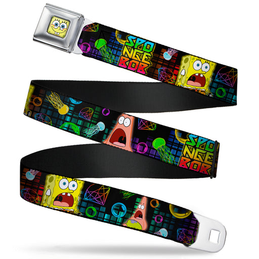 Sponge Bob Face CLOSE-UP Full Color Seatbelt Belt - Surprised SpongeBob & Patrick Starfish/SPONGEBOB/Jellyfish Black/Multi Color Webbing Seatbelt Belts Nickelodeon   