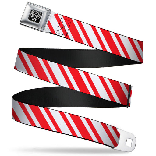 BD Wings Logo CLOSE-UP Full Color Black Silver Seatbelt Belt - Candy Cane3 Stripe White/3-Red Webbing Seatbelt Belts Buckle-Down   