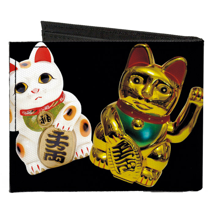 Canvas Bi-Fold Wallet - Maneki Neko Lucky Cats Gold Black White Canvas Bi-Fold Wallets Buckle-Down   