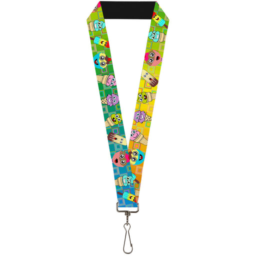 Lanyard - 1.0" - Ice Cream Cone & Popsicle Expressions Squares Multi Color Lanyards Buckle-Down   