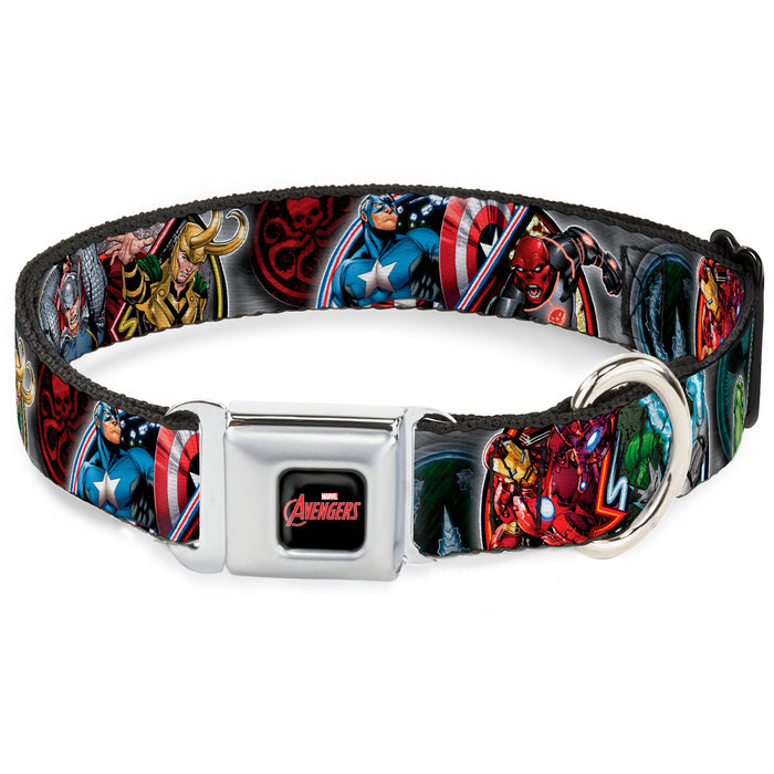 MARVEL AVENGERS Logo Full Color Black/Red/White Seatbelt Buckle Collar - Marvel Avengers Superhero/Villain Poses Seatbelt Buckle Collars Marvel Comics   
