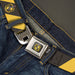 HUFFLEPUFF Crest Full Color Charcoal Gray Seatbelt Belt - HUFFLEPUFF Crest Diagonal Stripe Charcoal Gray/Yellow Webbing Seatbelt Belts The Wizarding World of Harry Potter   