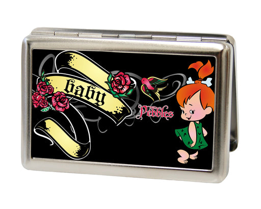 Business Card Holder - LARGE - PEBBLES BABY Tattoo Banner Pose3 FCG Black Metal ID Cases The Flintstones   