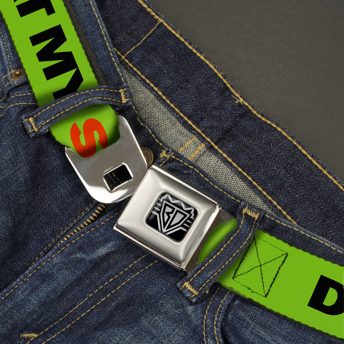 BD Wings Logo CLOSE-UP Full Color Black Silver Seatbelt Belt - DON'T SWEAT MY SWAG Neon Green/Black/Red Webbing Seatbelt Belts Buckle-Down   