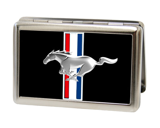 Business Card Holder - LARGE - Ford Mustang w Bars Logo CENTERED FCG Black Metal ID Cases Ford   