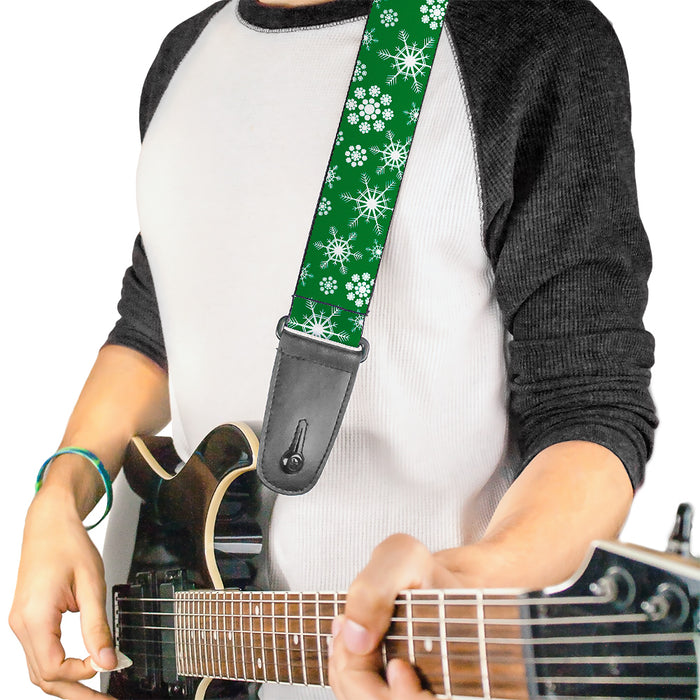 Guitar Strap - Snowflakes Green White Guitar Straps Buckle-Down   