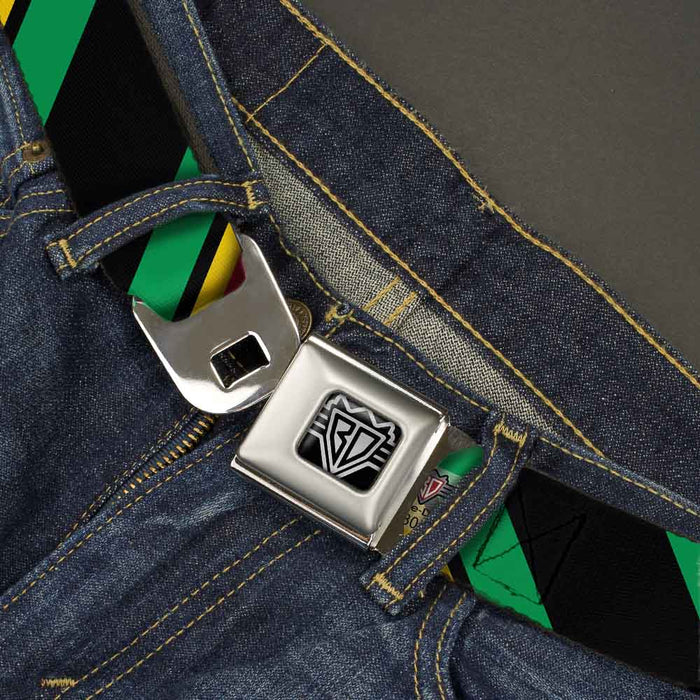 BD Wings Logo CLOSE-UP Full Color Black Silver Seatbelt Belt - Diagonal Stripes Black/Green/Yellow/Red Webbing Seatbelt Belts Buckle-Down   