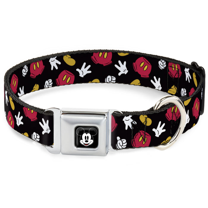 Mickey Mouse Face Full Color Black Seatbelt Buckle Collar - Mickey Mouse Costume Elements Scattered Black Seatbelt Buckle Collars Disney   