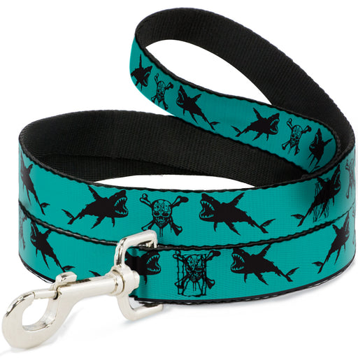 Dog Leash - Pirates Skull & Crossbones/Sharks Turquoise/Black Dog Leashes Disney   