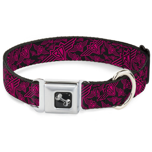 Dog Bone Seatbelt Buckle Collar - BD Logo Scattered Black/Fuchsia Seatbelt Buckle Collars Buckle-Down   